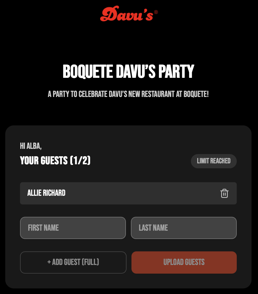 Member adding their guests on the branded RSVP page